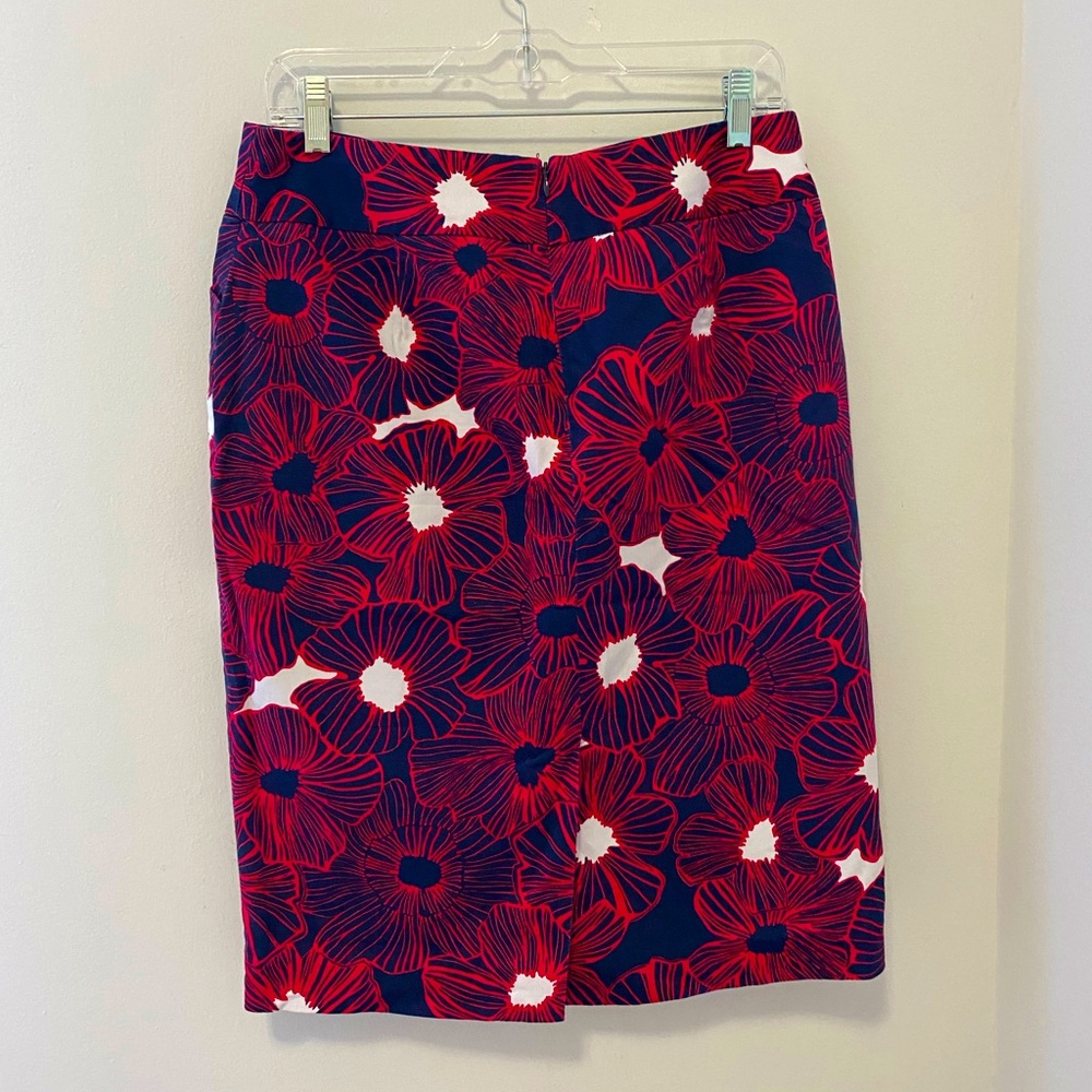 Charter Club Dark Blue and Red Pink Floral Midi Skirt